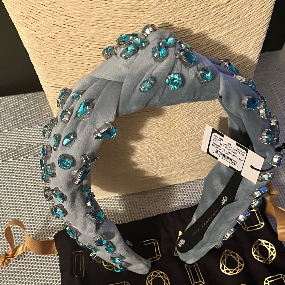 LELE SADOUGHI NWT AUTHENTIC VELVET CANDY JEWEL AQUAMARINE HEADBAND